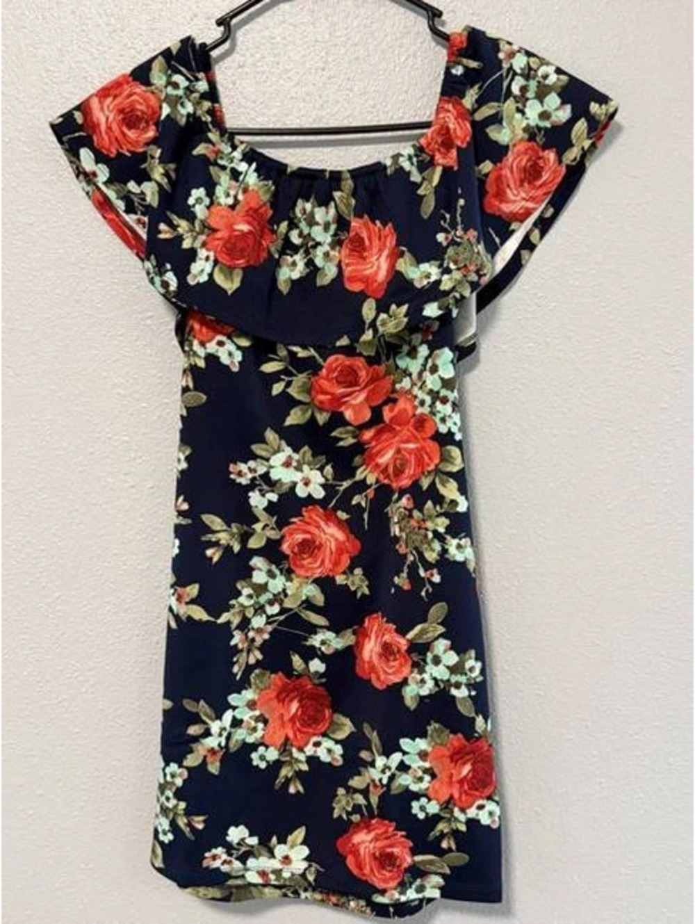 #6156 Crystal Doll Black Floral Short Sleeve Dress Size M